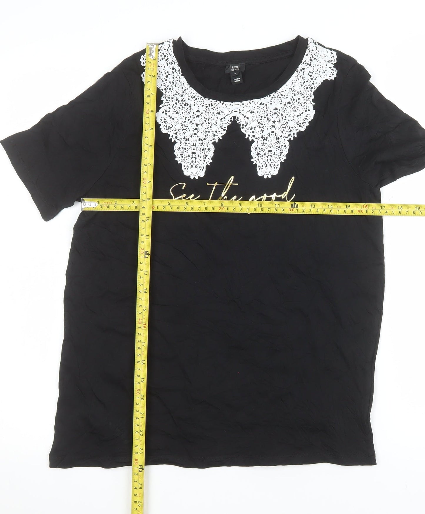Womens UK Size 10 River Island Black Basic T-Shirt
