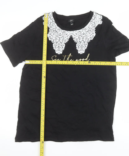 Womens UK Size 10 River Island Black Basic T-Shirt
