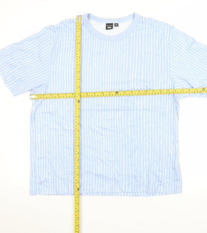Uniqlo x Marimekko Men Blue Striped Cotton Crew Neck 2XL T-Shirt
