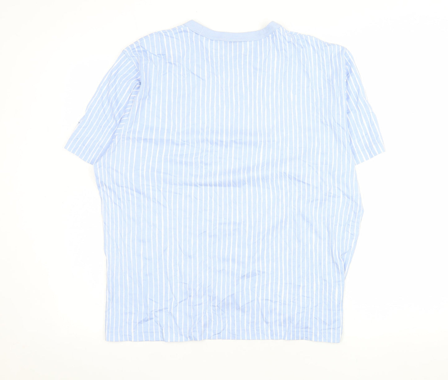 Uniqlo x Marimekko Men Blue Striped Cotton Crew Neck 2XL T-Shirt