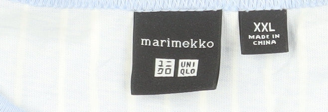 Uniqlo x Marimekko Men Blue Striped Cotton Crew Neck 2XL T-Shirt