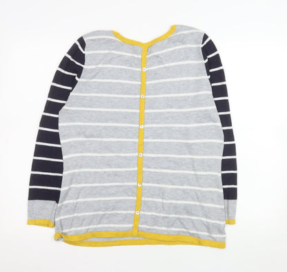 Laura Ashley Women’s Grey Striped Cardigan Size 14 Cotton Knit