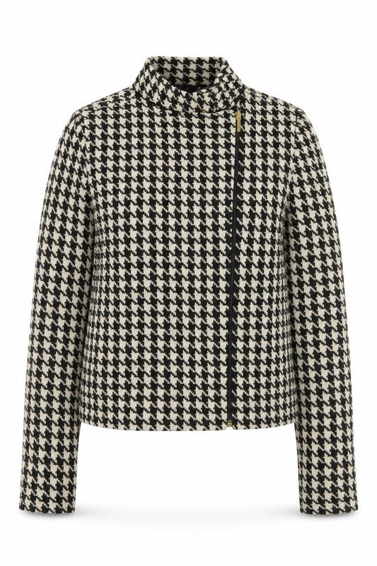 Chaps Women's Black Houndstooth Cotton Biker Jacket Size S