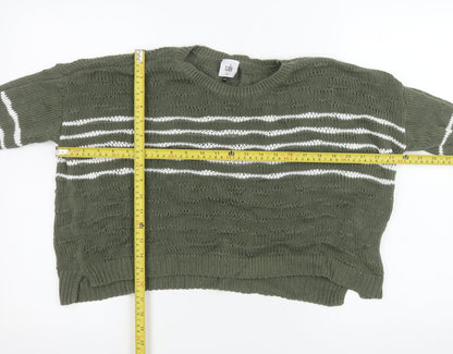 Cabi Women’s Green Striped Open-Knit Crew Neck Jumper XS