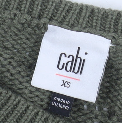 Cabi Women’s Green Striped Open-Knit Crew Neck Jumper XS