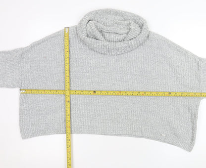 Hollister Women’s Grey Roll Neck Chunky Knit Pullover Jumper XS