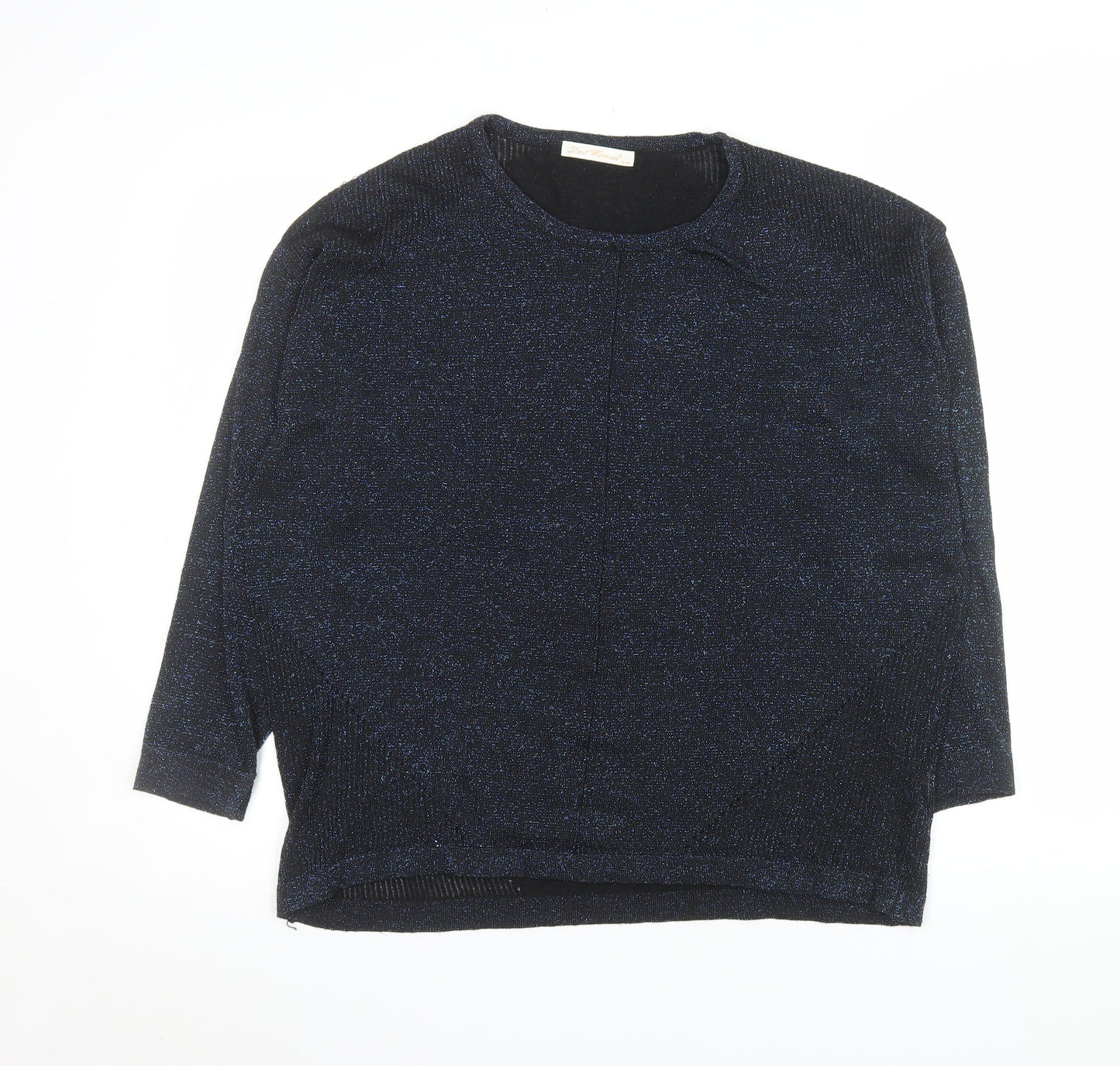 Last Woman Women's Black Glitter Knit 3/4 Sleeve Pullover Jumper S