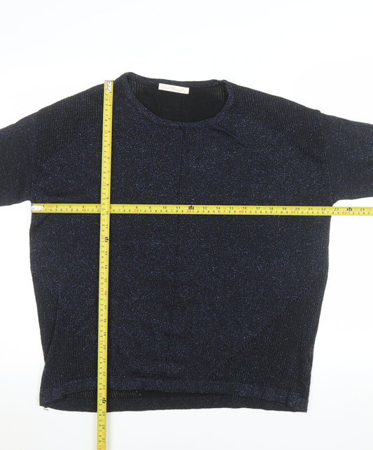Last Woman Women's Black Glitter Knit 3/4 Sleeve Pullover Jumper S
