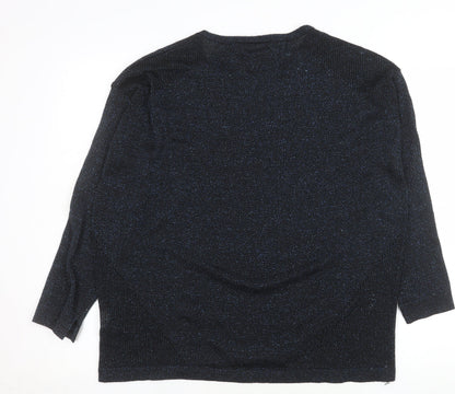 Last Woman Women's Black Glitter Knit 3/4 Sleeve Pullover Jumper S