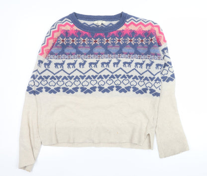 White Stuff Women's Beige Fair Isle Wool Jumper UK 8 Long Sleeve