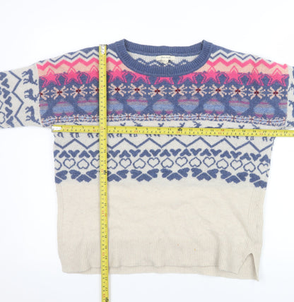 White Stuff Women's Beige Fair Isle Wool Jumper UK 8 Long Sleeve