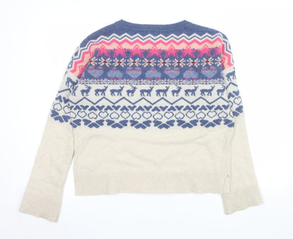 White Stuff Women's Beige Fair Isle Wool Jumper UK 8 Long Sleeve