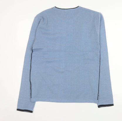 m2m Men's Blue Check Knit Crew Neck Acrylic Jumper Size S