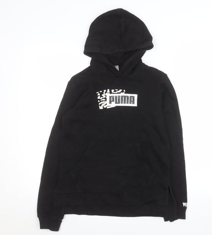 Puma Girls Black Hooded Pullover Sweatshirt 13-14 Years 164 Cotton Blend