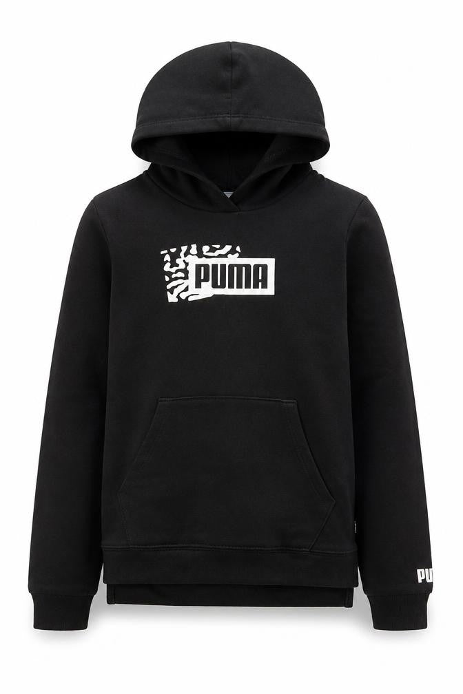 Front view of Puma girls’ black hooded pullover sweatshirt 13-14 years 164 cotton blend