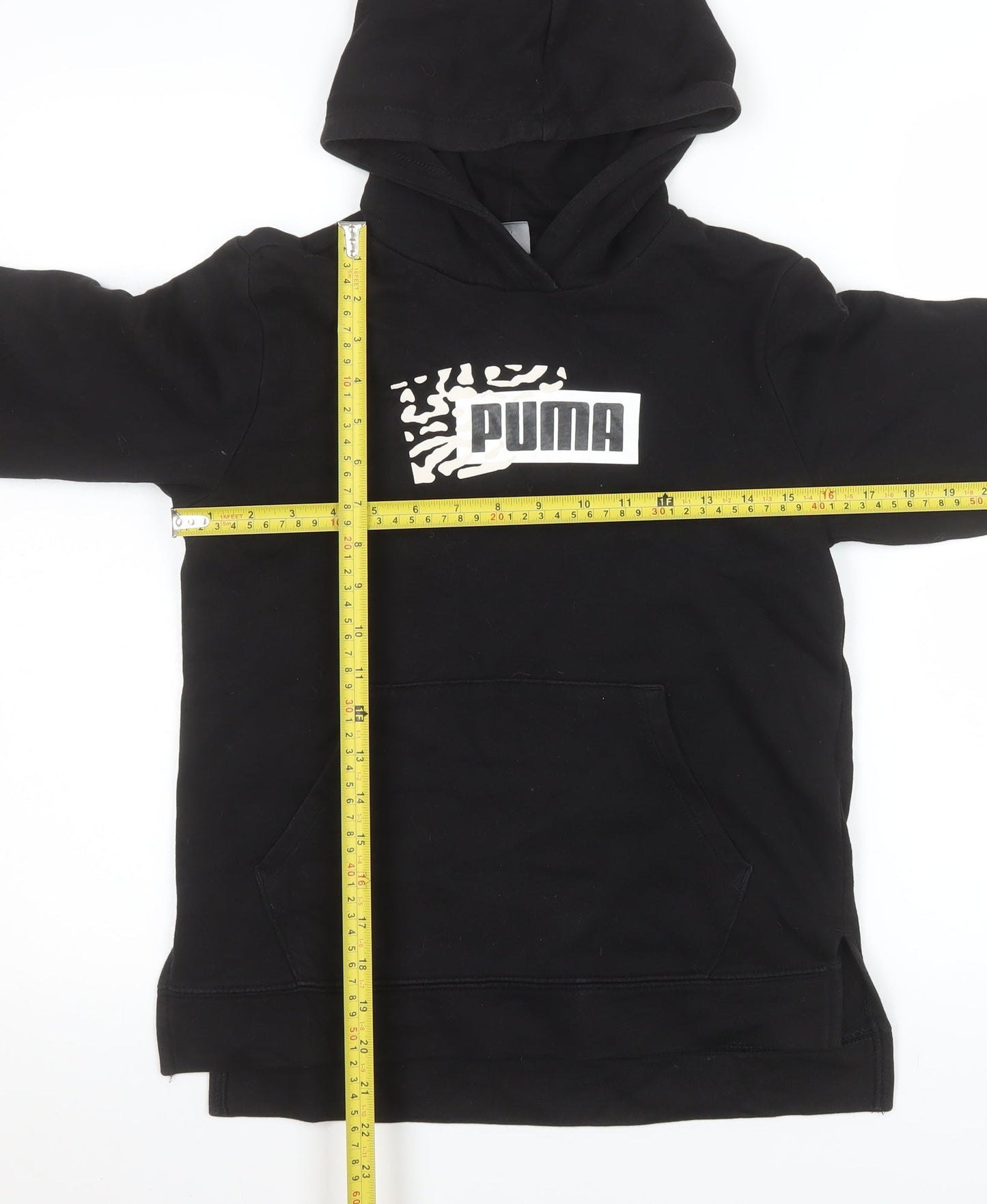 Puma Girls Black Hooded Pullover Sweatshirt 13-14 Years 164 Cotton Blend
