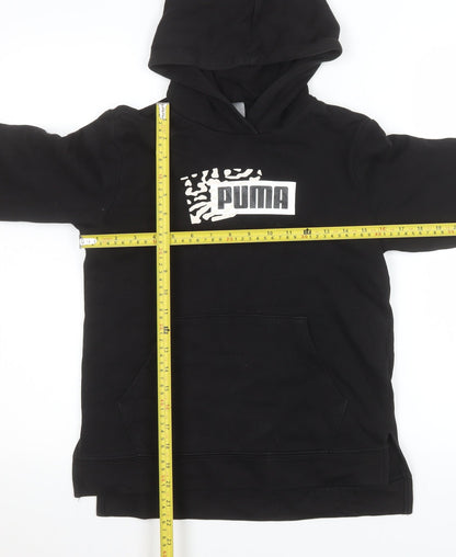 Puma Girls Black Hooded Pullover Sweatshirt 13-14 Years 164 Cotton Blend