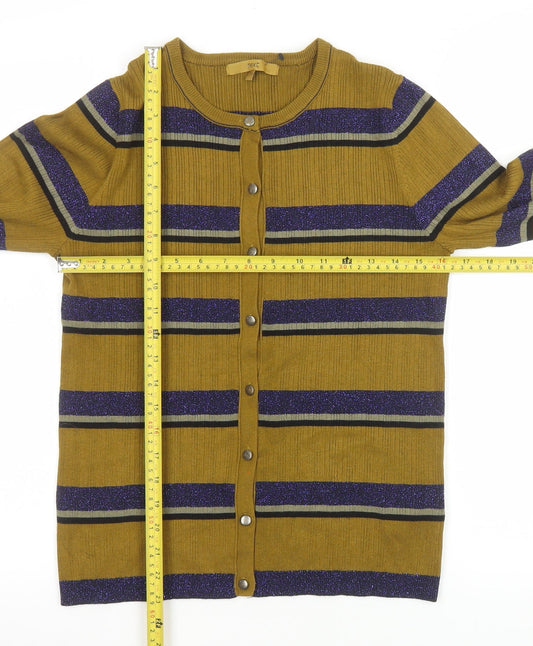 Next Women Brown Striped Button Knit Cardigan Size 14