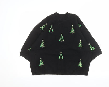 Next Women's Black Christmas Tree Embroidered Pullover Jumper M