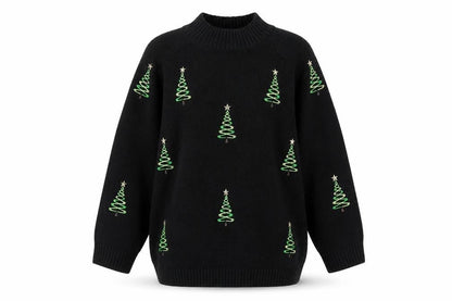 Next Women's Black Christmas Tree Embroidered Pullover Jumper M