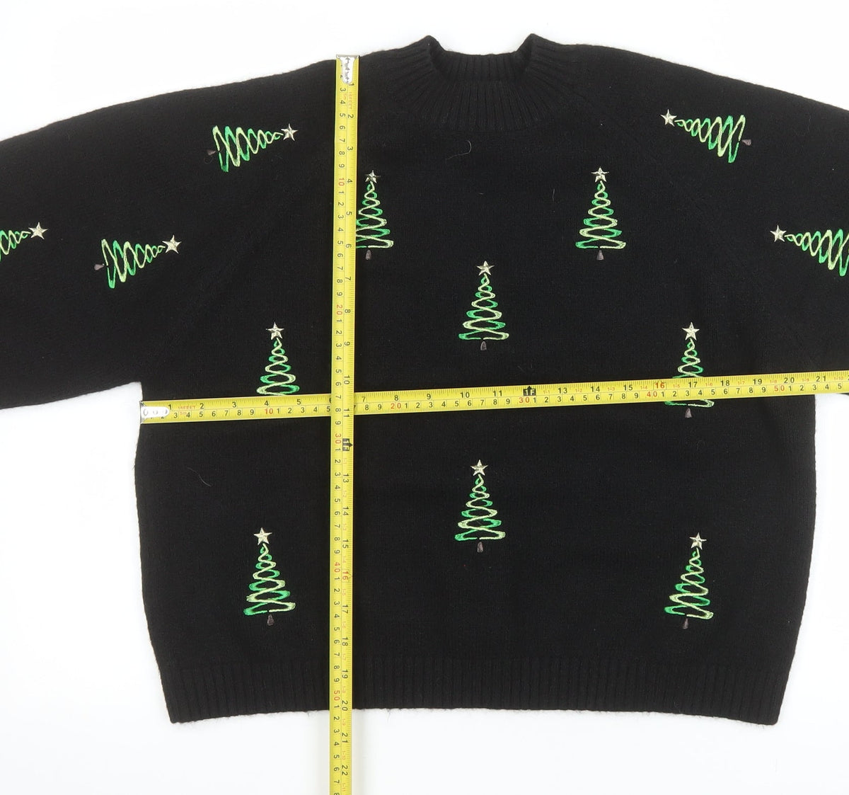 Next Women's Black Christmas Tree Embroidered Pullover Jumper M