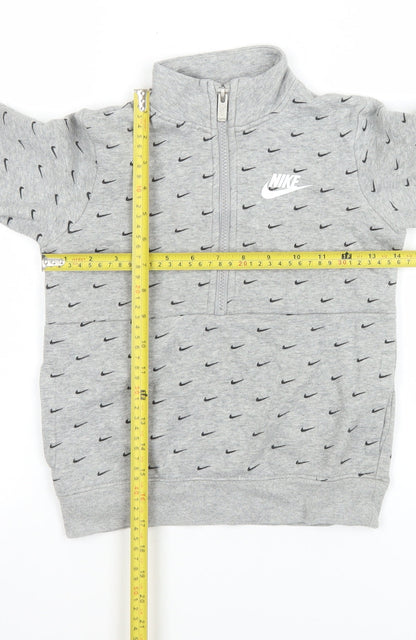 Nike Boys Grey 6-7 Years 1/4 Zip Fleece Sweatshirt with Logo Print
