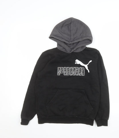 Puma Boys Black Pullover Hoodie 11-12 Years Fleece Logo Sweatshirt