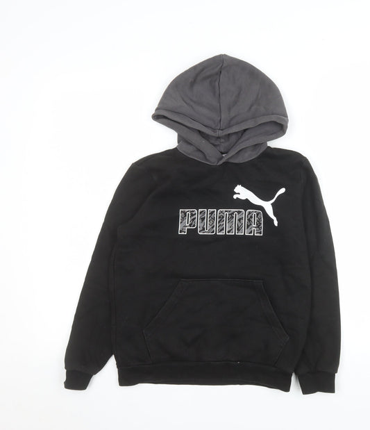 Puma Boys Black Pullover Hoodie 11-12 Years Fleece Logo Sweatshirt