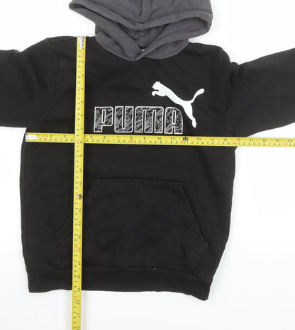 Puma Boys Black Pullover Hoodie 11-12 Years Fleece Logo Sweatshirt