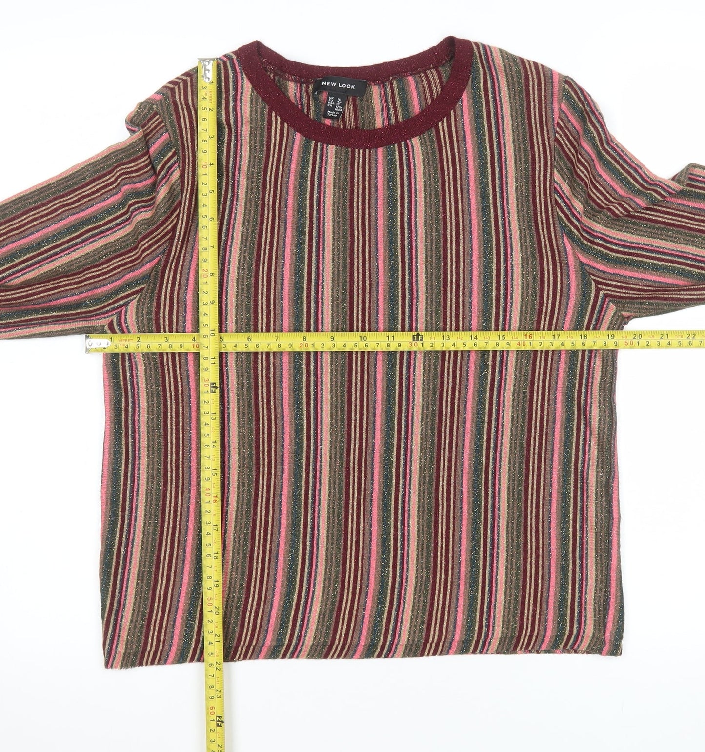 New Look Women’s Multicoloured Striped Long Sleeve Knit Top Size 16