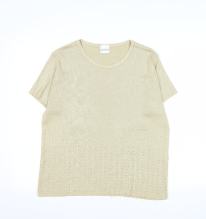 Eastex Women Beige Knit Short Sleeve T-Shirt L