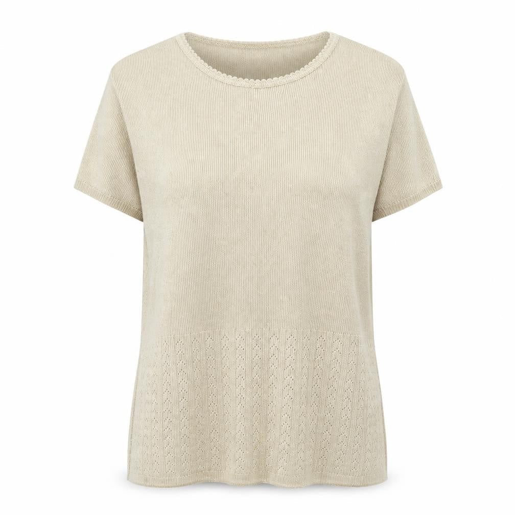 Eastex Women Beige Knit Short Sleeve T-Shirt L