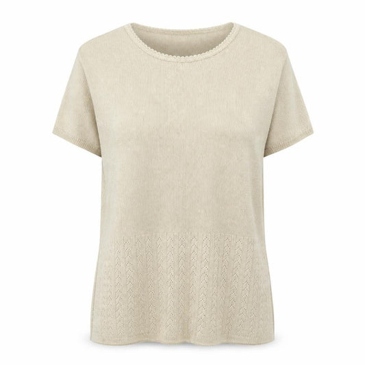 Eastex Women Beige Knit Short Sleeve T-Shirt L