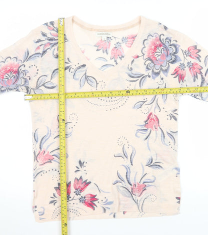 Monsoon Womens Beige Floral V-Neck Short Sleeve T-Shirt M