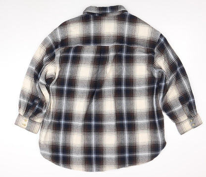 H&M Men's Brown Plaid Flannel Button-Up Shirt Long Sleeve L