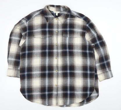 H&M Men's Brown Plaid Flannel Button-Up Shirt Long Sleeve L