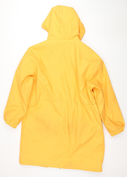 Tu Women Yellow Hooded Rain Coat Jacket Size 12 Waterproof