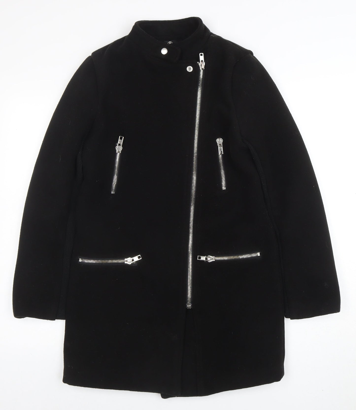 Womens UK Size 8 Missguided Black Biker Coat