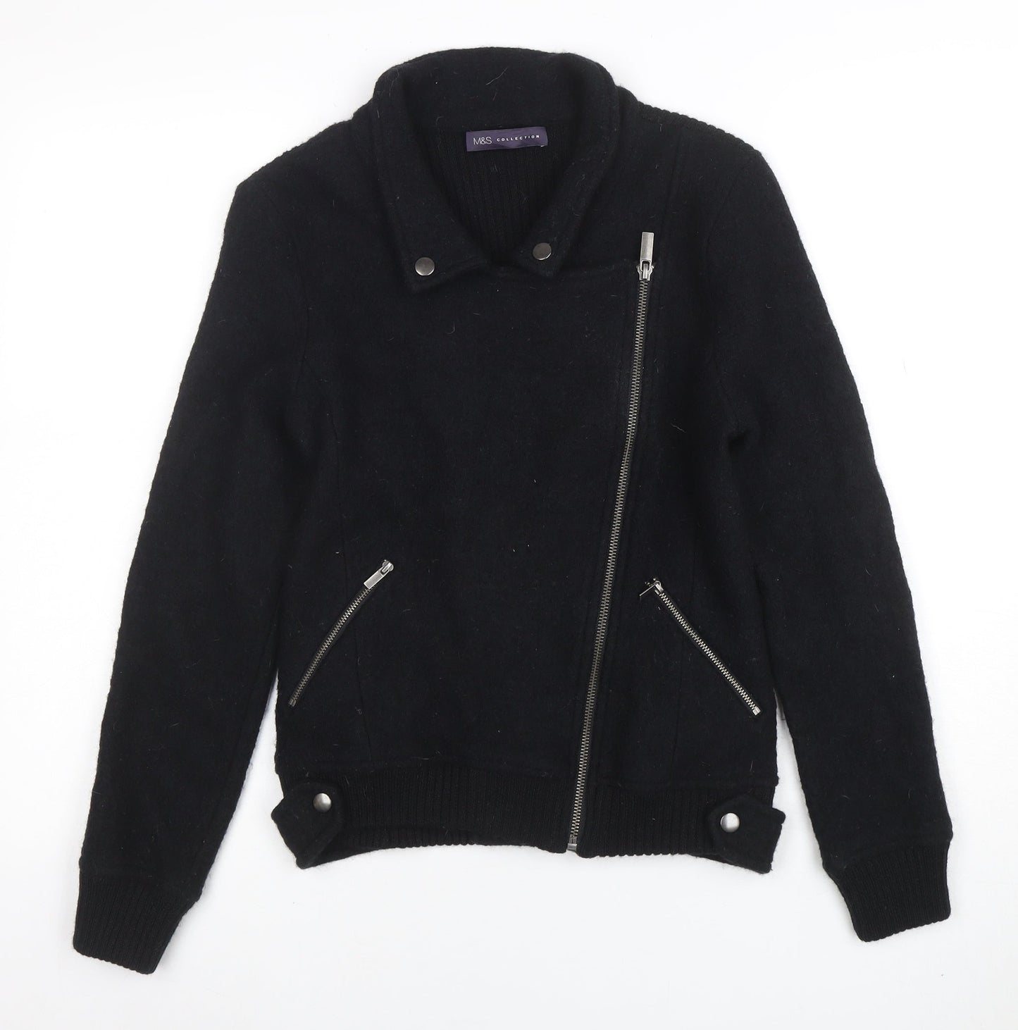 Marks and Spencer Women's Black Wool Biker Jacket Size 8