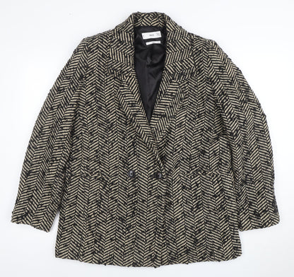 MNG Women's Black Wool Blend Herringbone Blazer Size 12