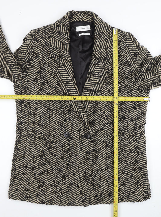 MNG Women's Black Wool Blend Herringbone Blazer Size 12