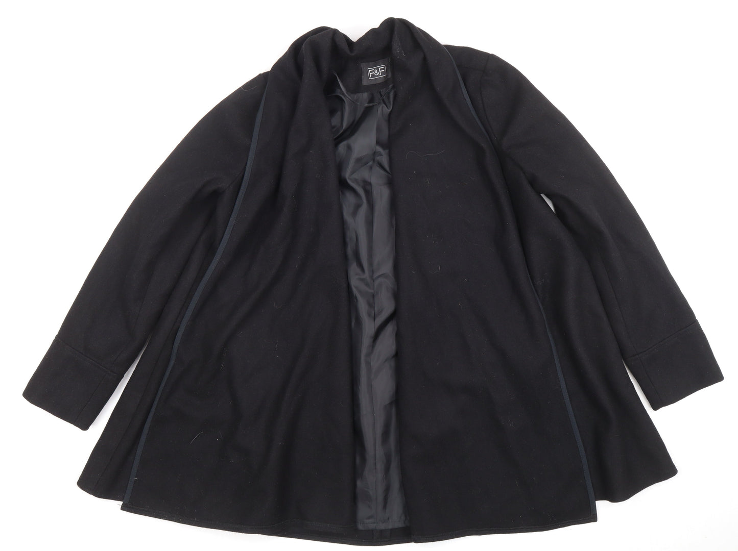 F&F Women's Black Wool Blend Mid-Length Coat Size 10