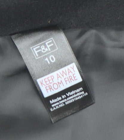 F&F Women's Black Wool Blend Mid-Length Coat Size 10