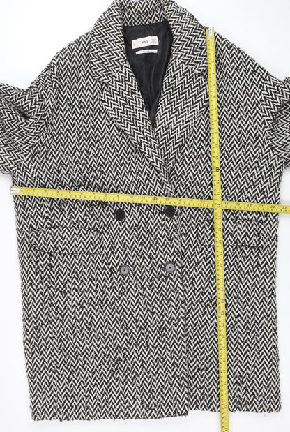 Mango Women’s Black Herringbone Wool Blend Mid-Length Coat Size M