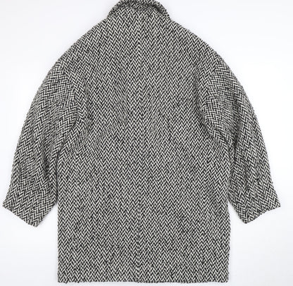 Mango Women’s Black Herringbone Wool Blend Mid-Length Coat Size M