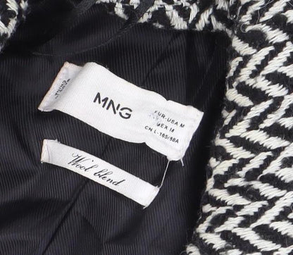 Mango Women’s Black Herringbone Wool Blend Mid-Length Coat Size M