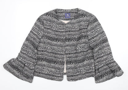 Tu Women Black & White Bouclé Cropped Jacket Size 12 Lined Bell Sleeve