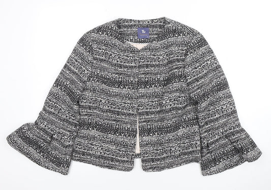 Tu Women Black & White Bouclé Cropped Jacket Size 12 Lined Bell Sleeve