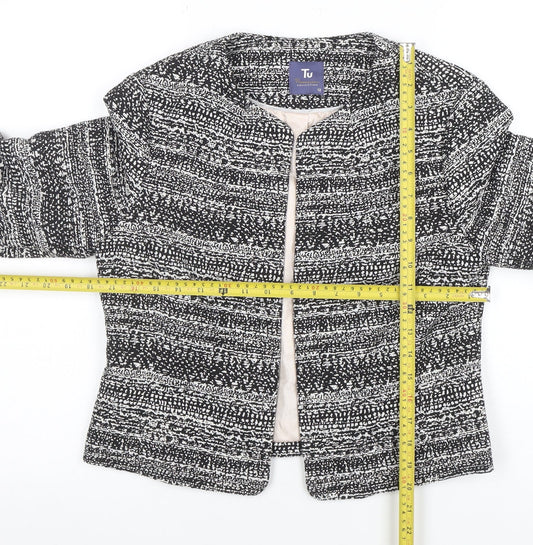 Tu Women Black & White Bouclé Cropped Jacket Size 12 Lined Bell Sleeve