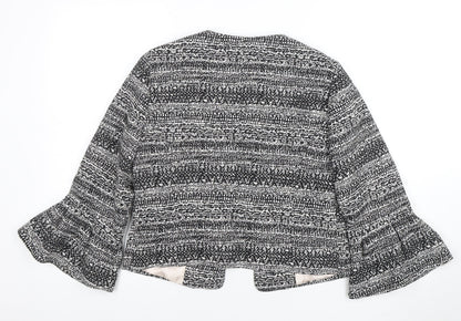 Tu Women Black & White Bouclé Cropped Jacket Size 12 Lined Bell Sleeve